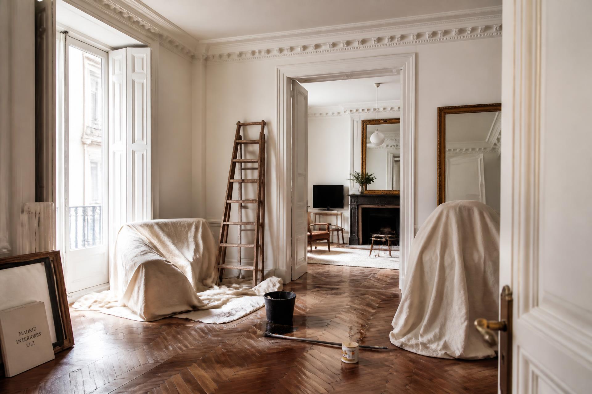 Apartamento histórico de Madrid durante trabajos de restauración cuidadosa
